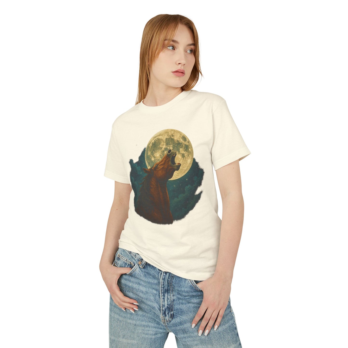 Neighing at the Moon Surreal Alternate Universe Unisex Tee