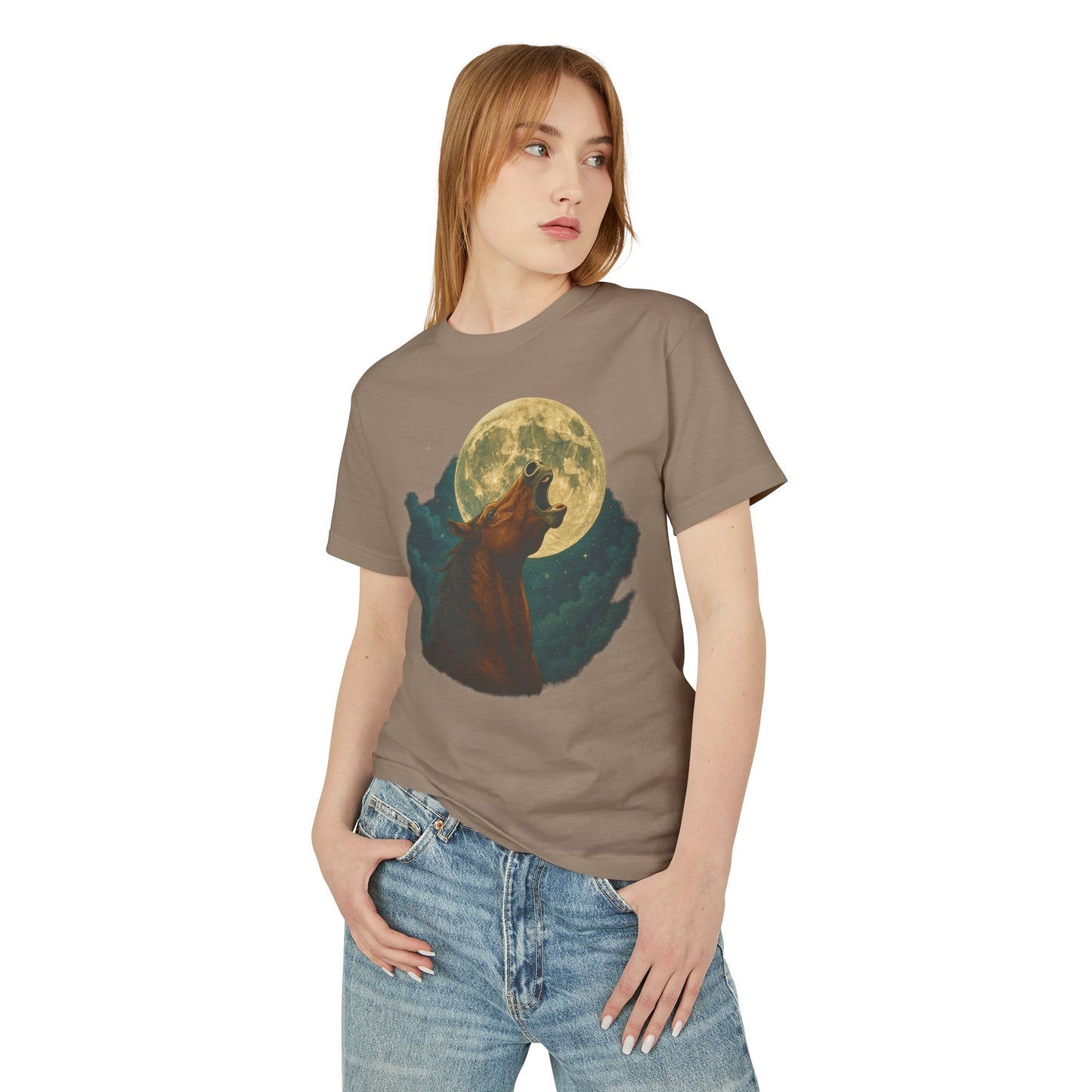 Neighing at the Moon Surreal Alternate Universe Unisex Tee