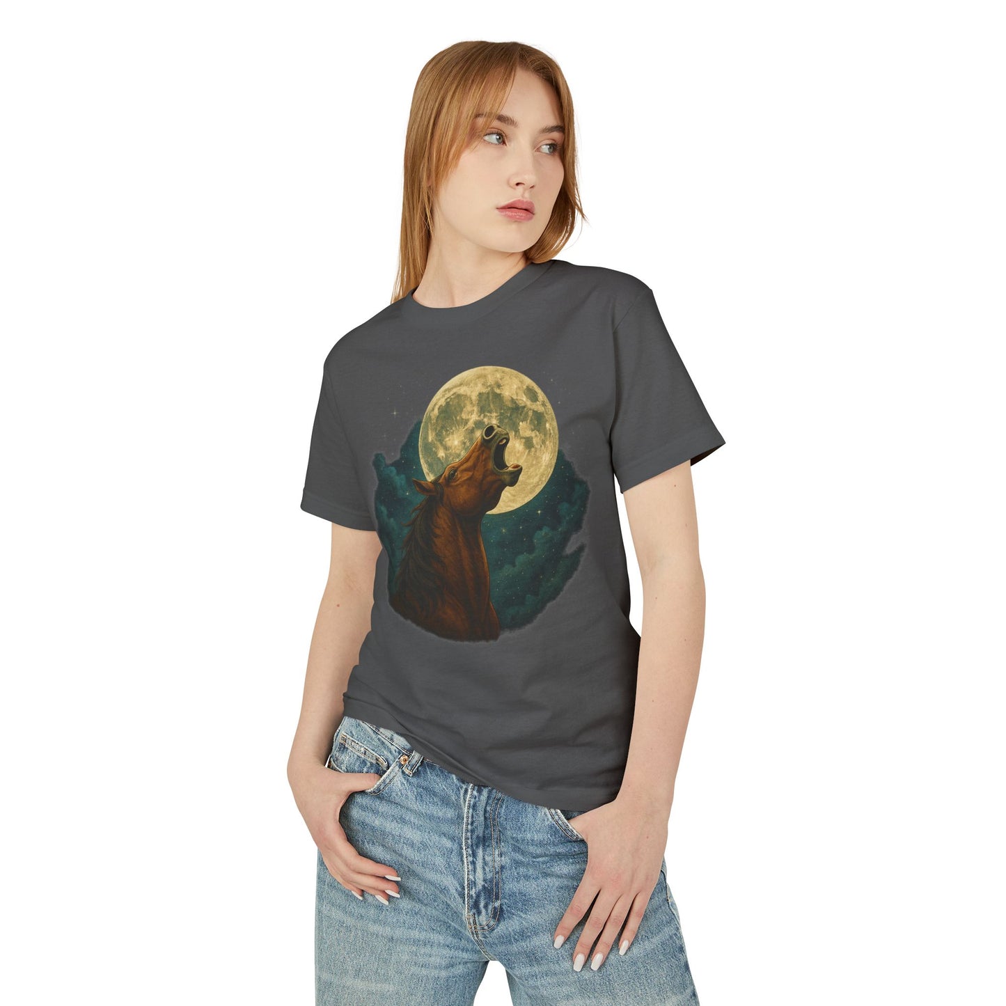 Neighing at the Moon Surreal Alternate Universe Unisex Tee